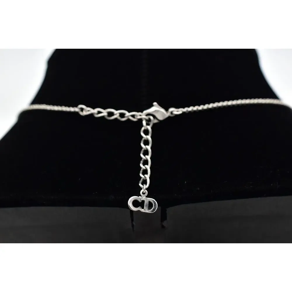 Christian Dior Vintage Block Logo Necklace Pendant Charm CD Silver Signed BinBJ